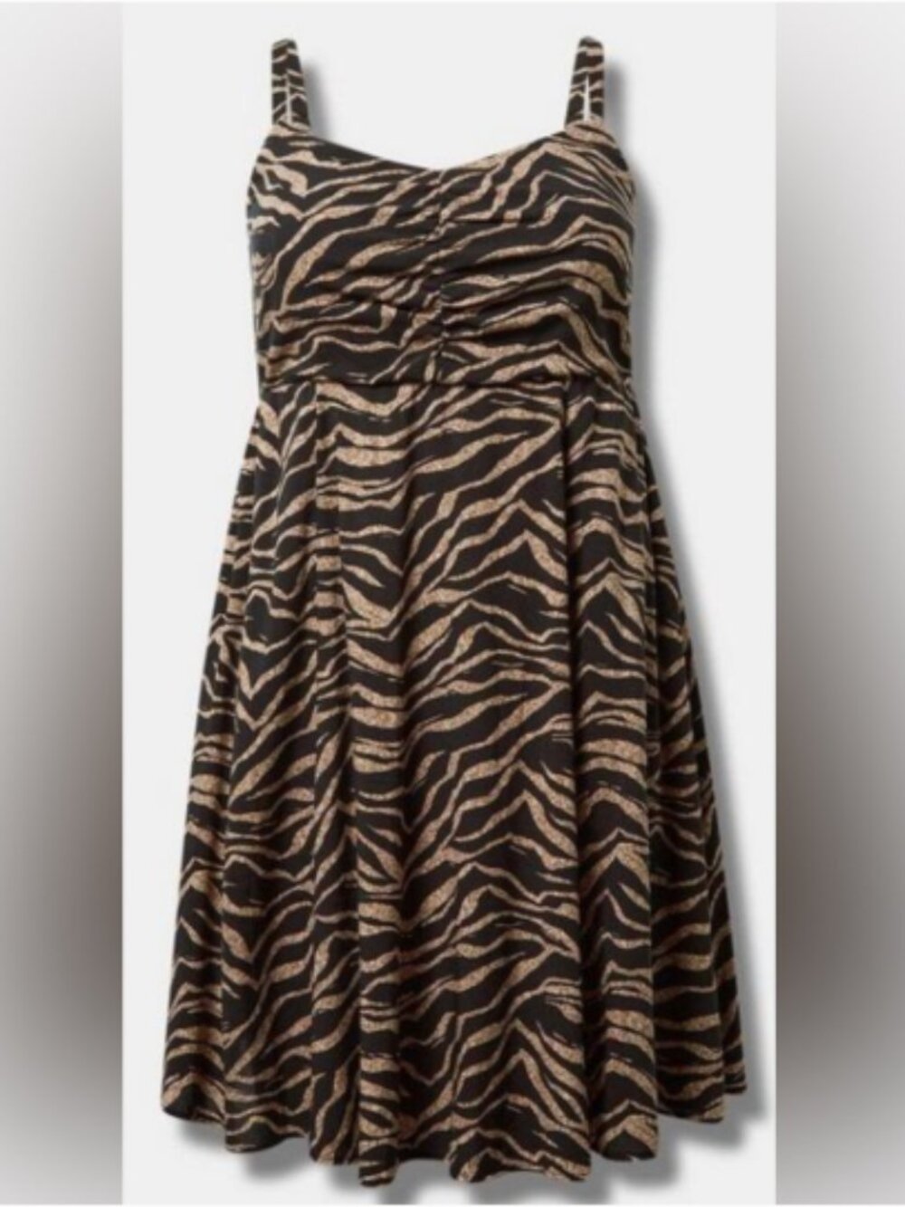 Torrid Black & Tan Zebra-Print Spaghetti-Strap Mini Challis Dress